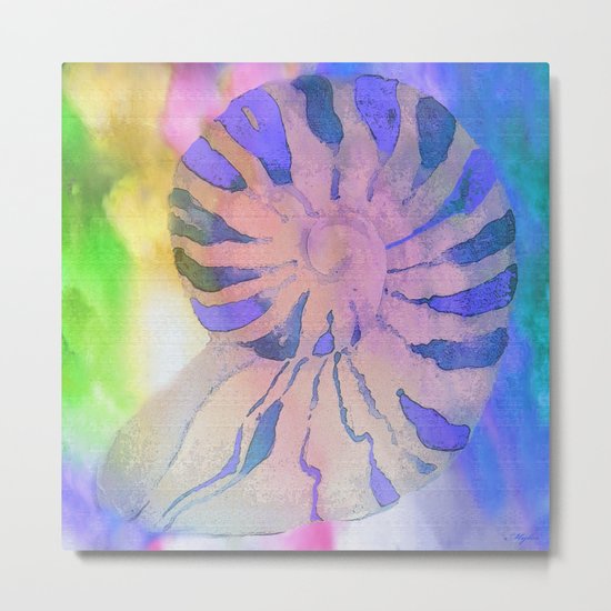 NAUTILUS SEA SHELL BLUE AND PURPLE IMPRESSIONS Metal Print