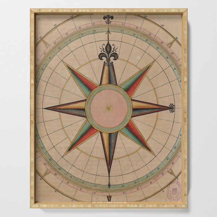 Vintage Compass Rose Diagram (1664) Serving Tray