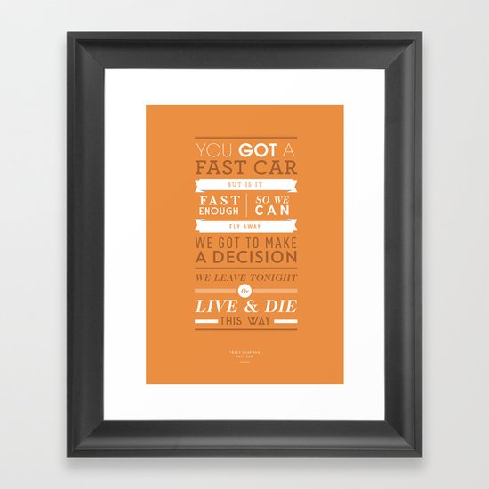 Lyrical Type - Fast Car Framed Art Print