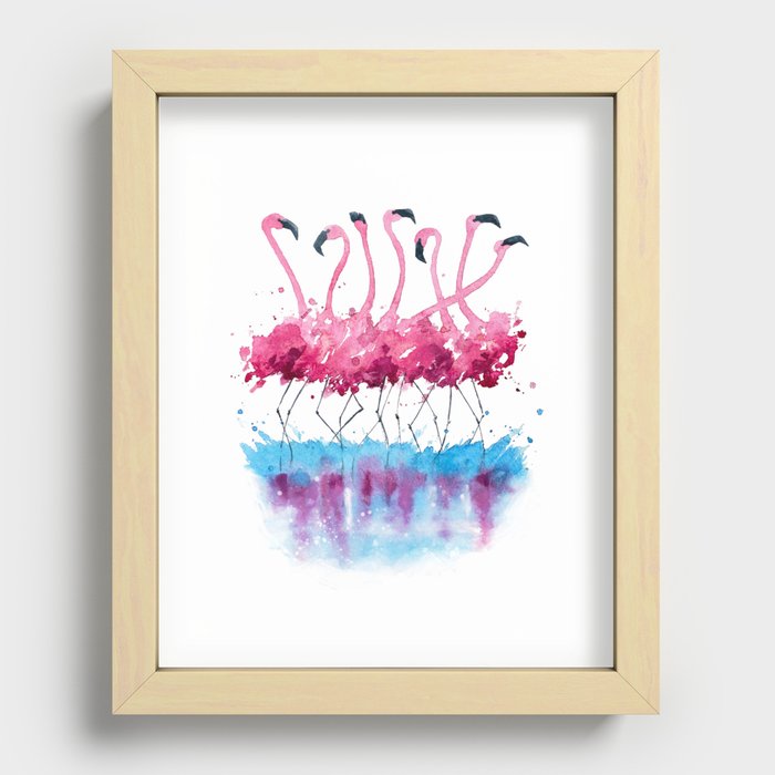 flamingos watercolor painting Recessed Framed Print