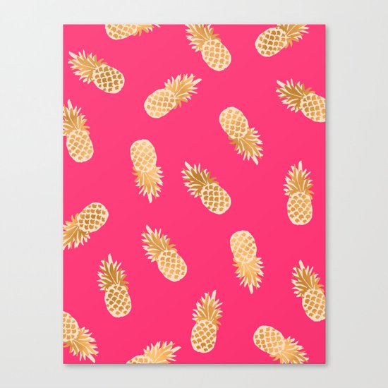 Gold Pineapples Pink Canvas Print