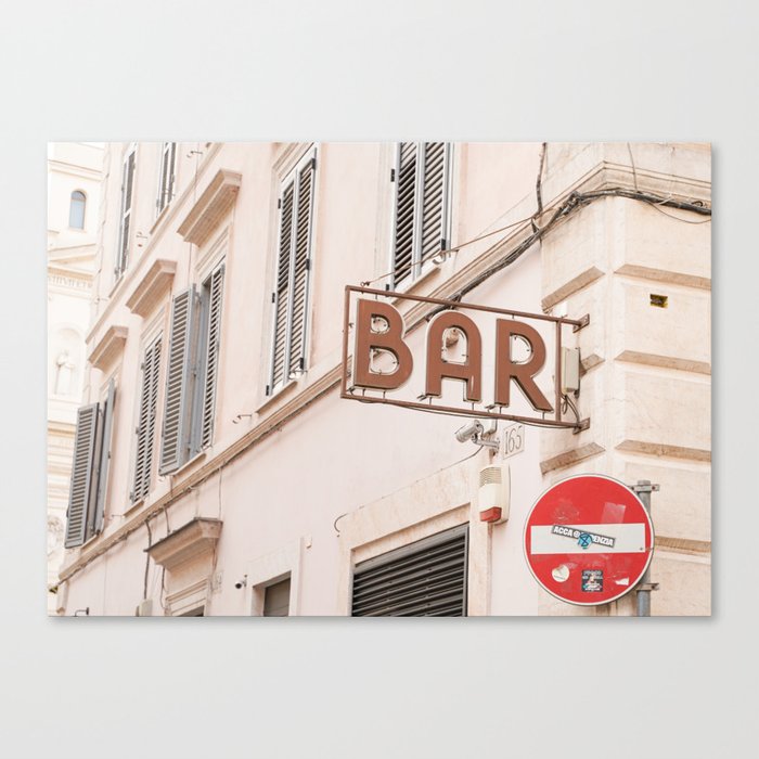 Bar Sign in Rome | Pastel Color Building Art Print | Street Architecture Travel Photography in Italy Canvas Print