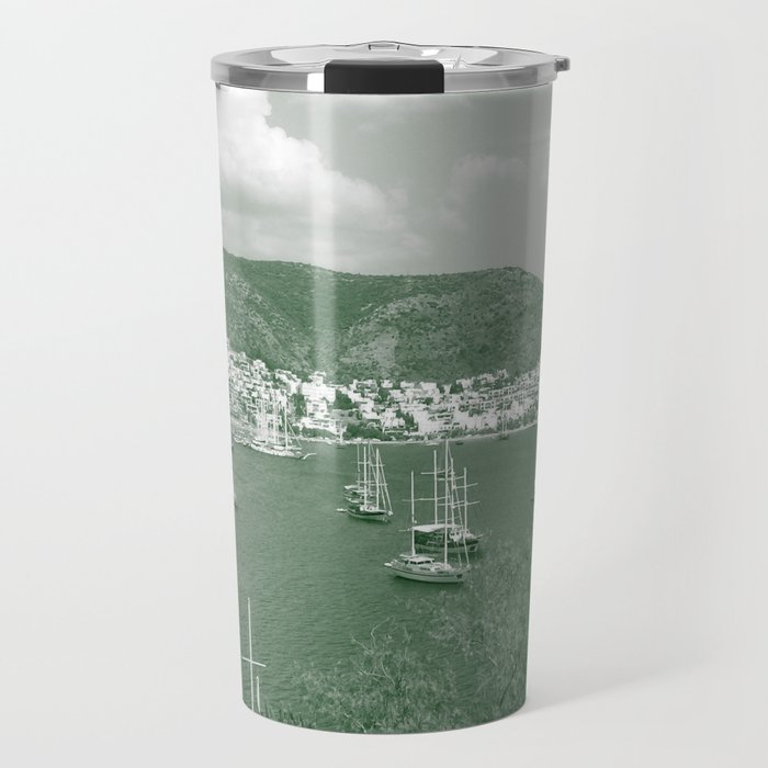 Duo color vintage Bodrum summer sea view with sailing boats from St.Peter's Castle Travel Mug
