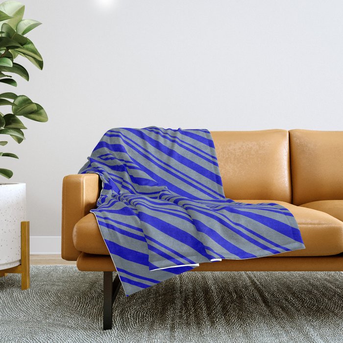 Blue and Light Slate Gray Colored Stripes Pattern Throw Blanket