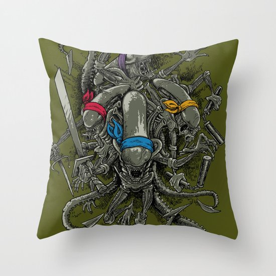 Ancient Ninja Xenomorphs Throw Pillow