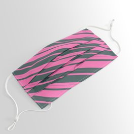 [ Thumbnail: Hot Pink and Dark Slate Gray Colored Lined Pattern Face Mask ]