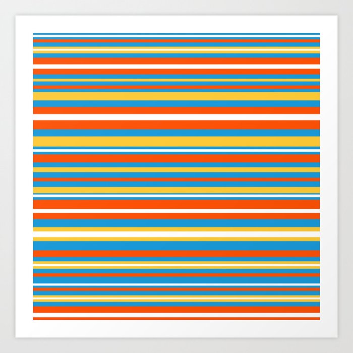 Retro Modern Stripes Orange Blue Yellow White Art Print