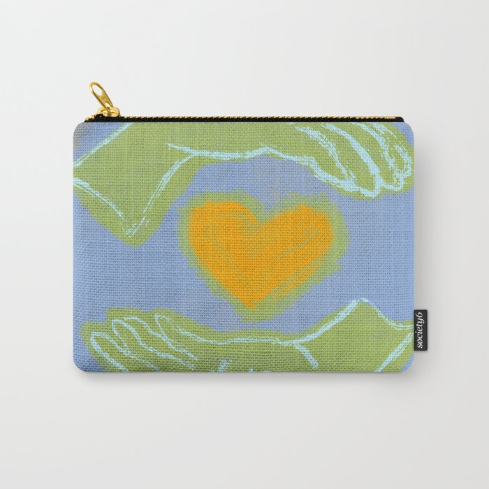 Heart in Hands, Yellow Digital Screenprint, Center Love in Our Communities Carry-All Pouch