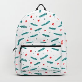 Christmas branches and stars - teal and red Backpack