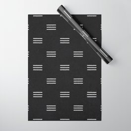 HAND DRAWN TRIPLE LINES WHITE ON BLACK Wrapping Paper