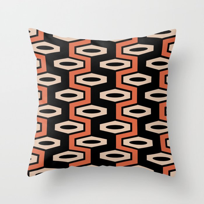 Atomic Geometric Pattern 248 Black Orange and Beige Throw Pillow