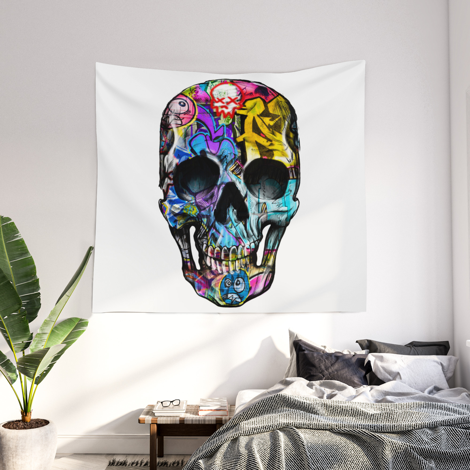 Skull Gun Tapestry Art Wall Hanging Sofa Table Bed Cover Home Decor 