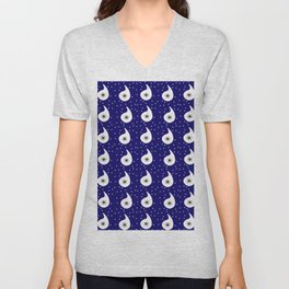 Navy Blue Paisley Polka Dot Pattern V Neck T Shirt