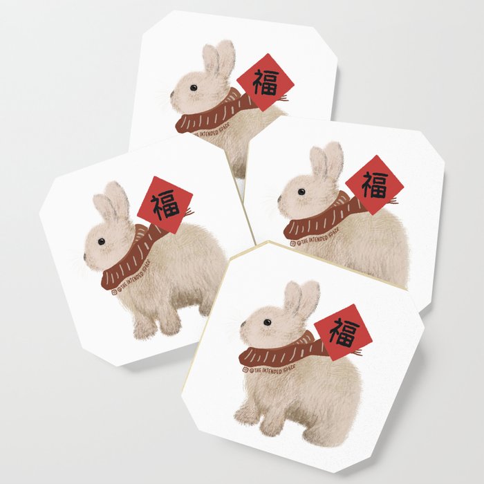 Year of The Rabbit -  Sitting Flurry Rabbit Fook 福 Coaster