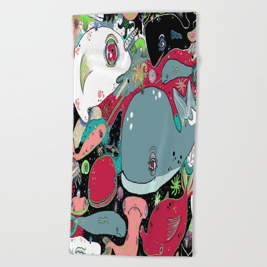 whale narwhal hammerhead shark sealife Beach Towel