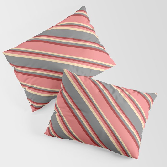 Light Coral, Tan, Gray & Brown Colored Striped Pattern Pillow Sham
