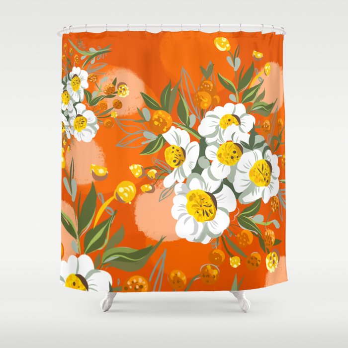 Orange Poppy Flowers Chinoiserie Shower Curtain By Chrissyink Society6 Orange Poppy Flowers Chinoiserie Shower Curtain