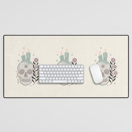 Skull with flower and candles - line art -earthy tones Desk Mat