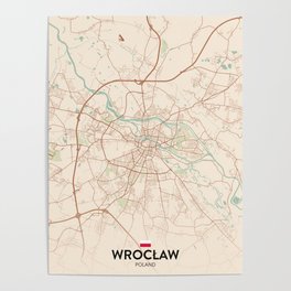 Wroclaw, Poland - Vintage City Map Poster