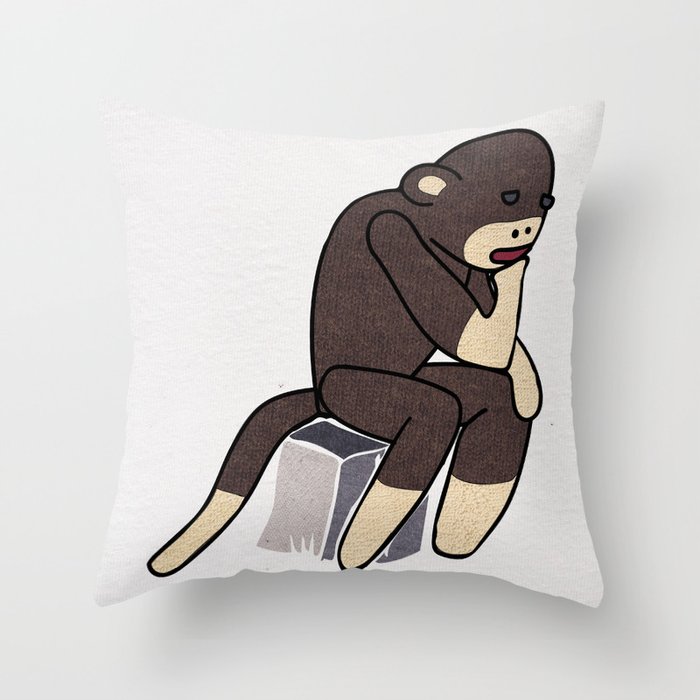 Sock Monkey Thinking Throw Pillow