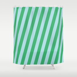 [ Thumbnail: Sea Green & Powder Blue Colored Lined/Striped Pattern Shower Curtain ]