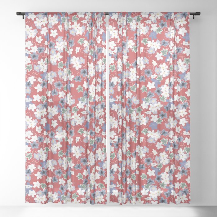 Plumeria in red white and blue Sheer Curtain
