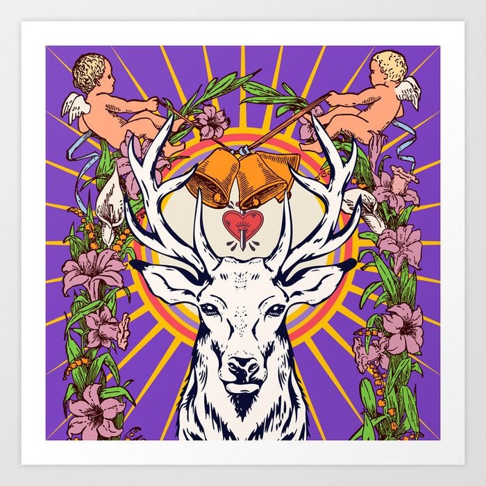 Purple Esoteric Deer Pop Art Kitsch Art Print