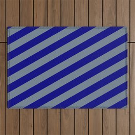 [ Thumbnail: Slate Gray and Blue Colored Striped/Lined Pattern Outdoor Rug ]