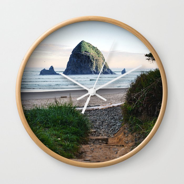 Haystack Rock Surreal Views | Travel Photography and Collage #3 Wall Clock