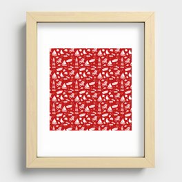 Red And White Summer Beach Elements Pattern Recessed Framed Print