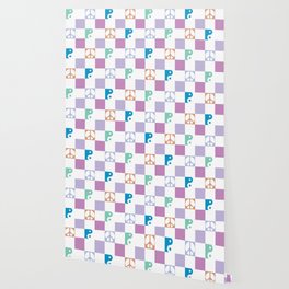 Checkered Peace Symbol & Yin Yang Pattern \\ Funky Multicolor Wallpaper