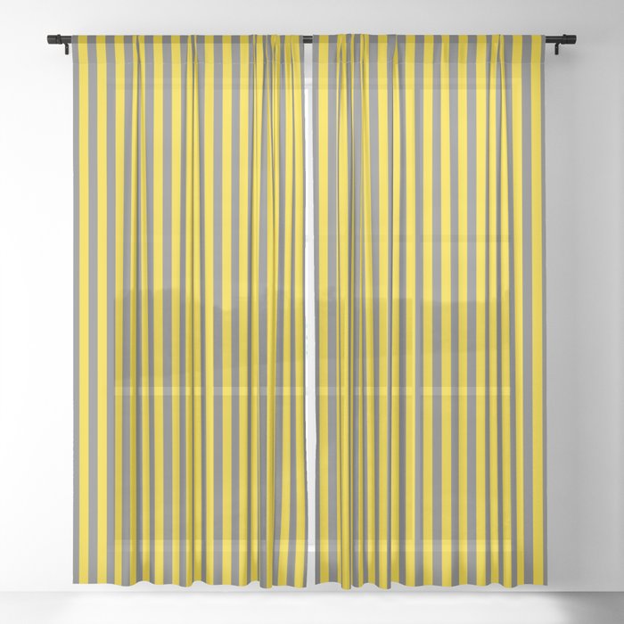 Dim Grey and Yellow Colored Striped Pattern Sheer Curtain