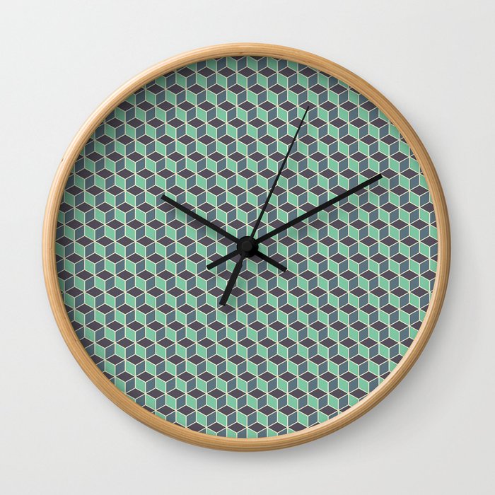 Pistachio Grey Seamless Cube Pattern Wall Clock