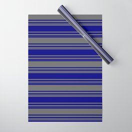 [ Thumbnail: Blue and Dim Grey Colored Stripes Pattern Wrapping Paper ]