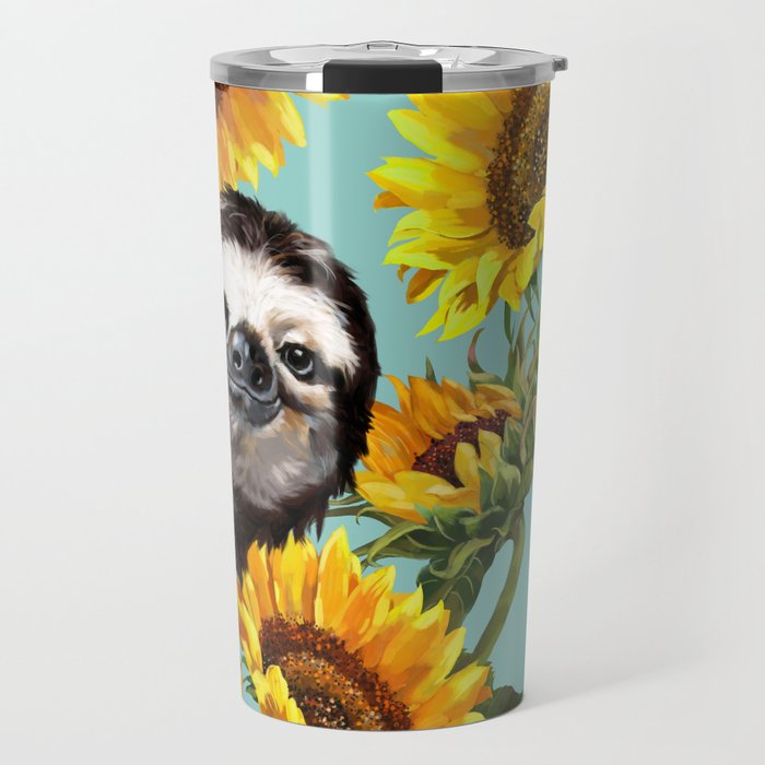 Sloth with Sunflowers Travel Mug