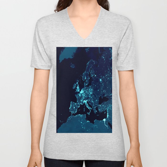 Earth's Night Lights : Teal V Neck T Shirt