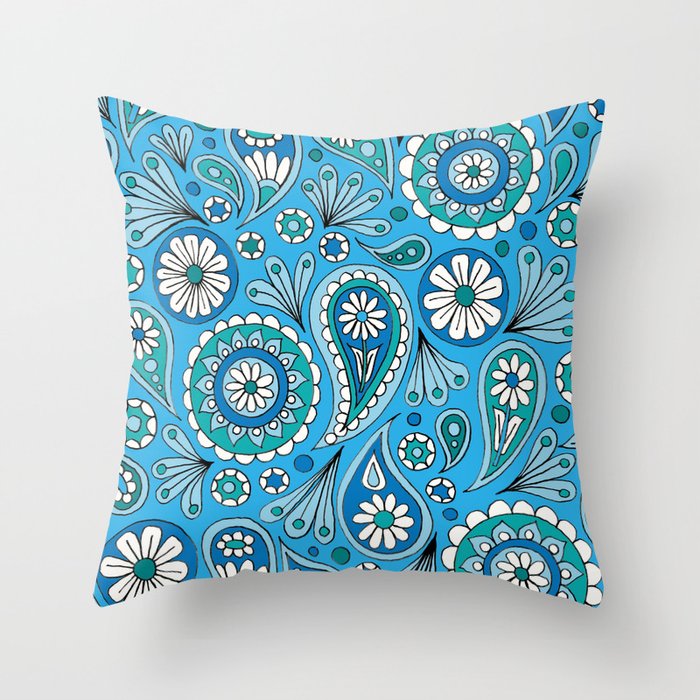Blue Paisley Floral Throw Pillow By Sarahoelerich Society6