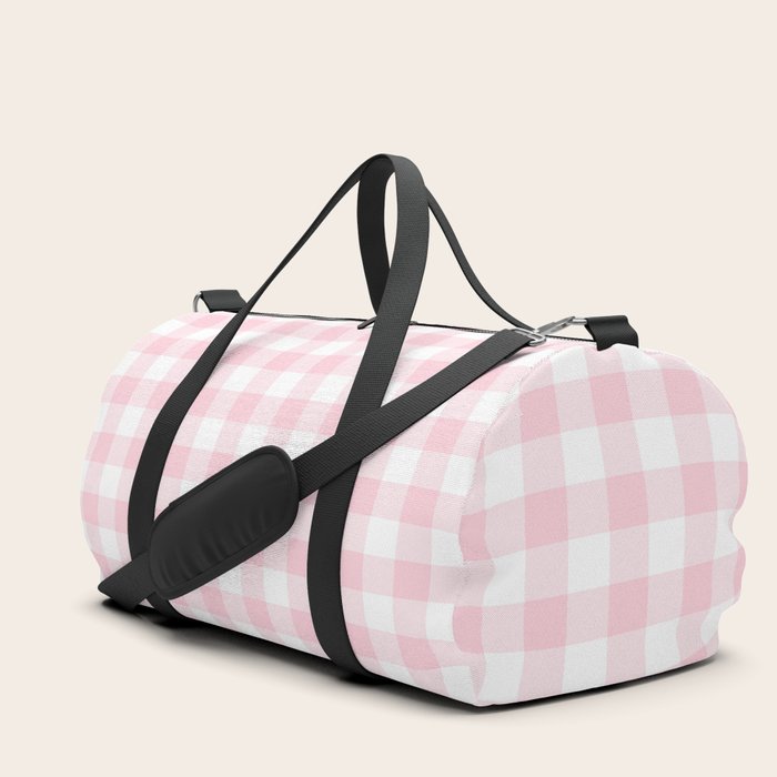 Light Soft Pastel Pink Cowgirl Buffalo Check Plaid Duffle Bag by Honor