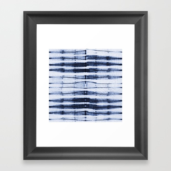 horizontal stripes shibori blue indigo Framed Art Print