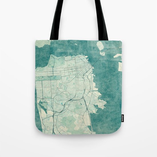 San Francisco Map Blue Vintage Tote Bag
