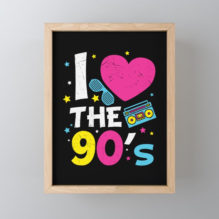 I Love The 90's Retro Heart Framed Mini Art Print