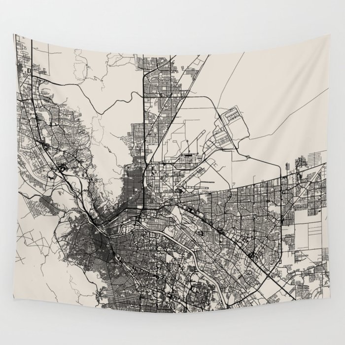 El Paso Black & White Map Wall Tapestry