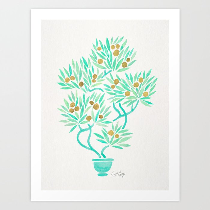 Bonsai Tree Mint Gold Art Print By Catcoq Society6
