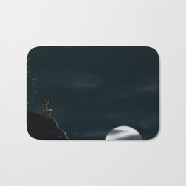 Pondering the Moon Bath Mat | Whiteandblue, Painting, Digital, Cupoftea, Night, Tea, Moon, Clouds, Contrast, Relfection 