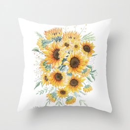 Loose Watercolor Sunflowers Throw Pillow