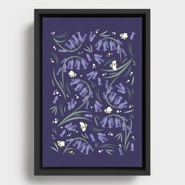 Bluebells and bumblebees - Violet Framed Canvas