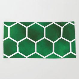 Bright and Dark Green Watercolor Honeycomb Pattern Beach Towel