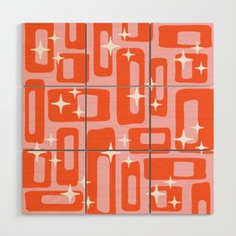 Retro Mid Century Modern Abstract Pattern 344 Orange and Pink Wood Wall Art