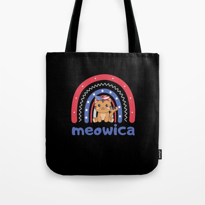 Cat For The Fourth Of July Usa Rainbow Meowica Tote Bag