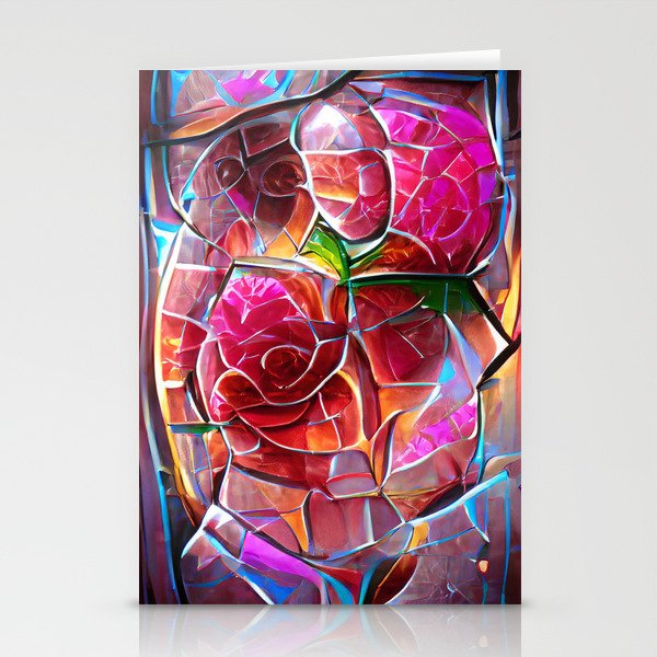 Stained Glass Roses Stationery Cards